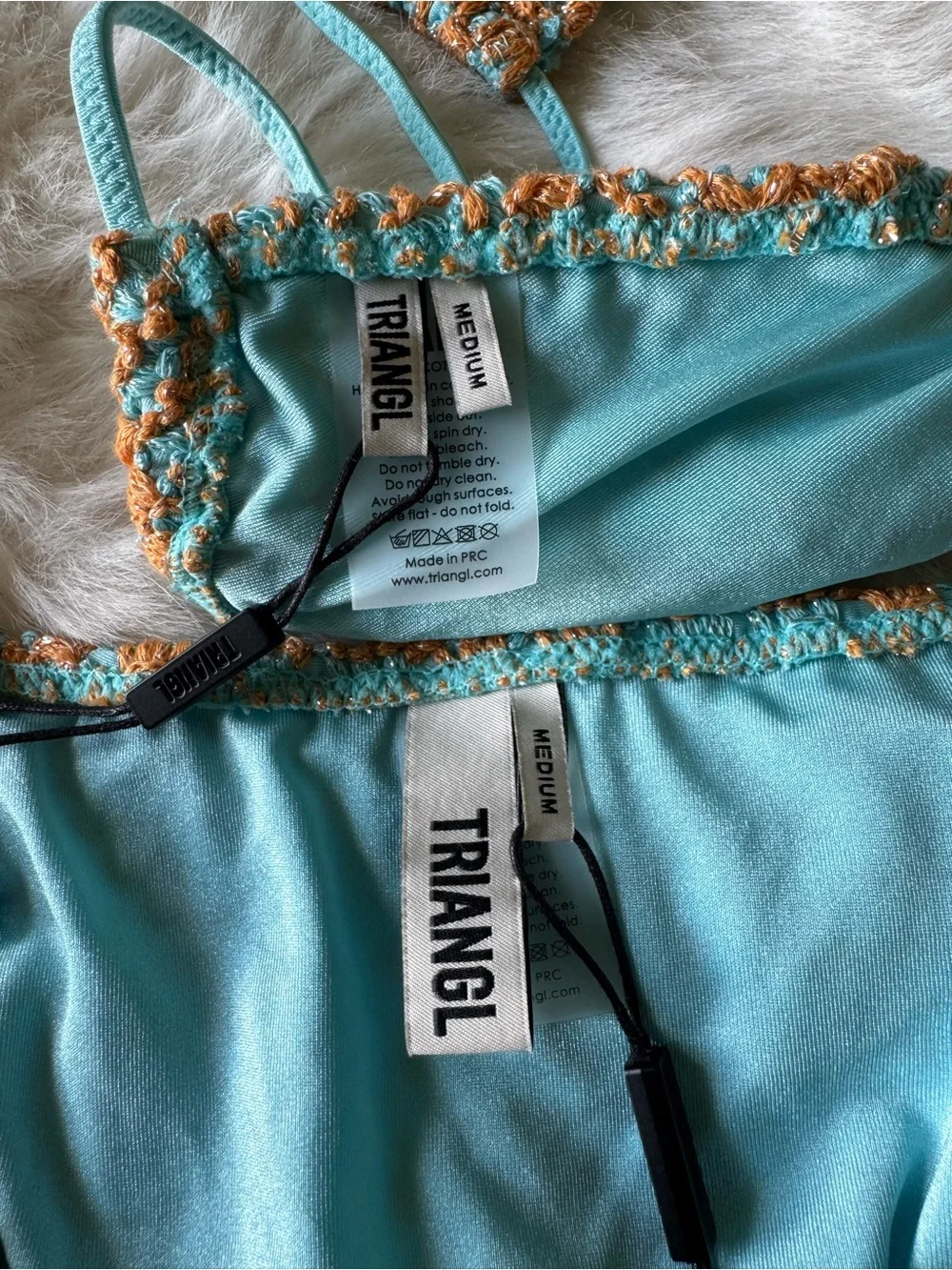 triangl swimwear Crochet Tie-Side Bikini in Turquoise and Tan